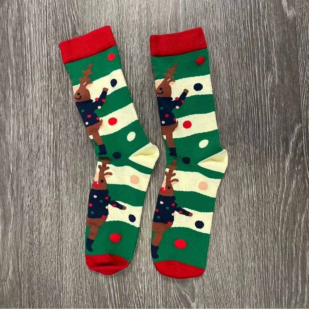 🤍 NWOT Reindeer Holiday Christmas Long Socks Unisex Red Green Rudolph 🤍